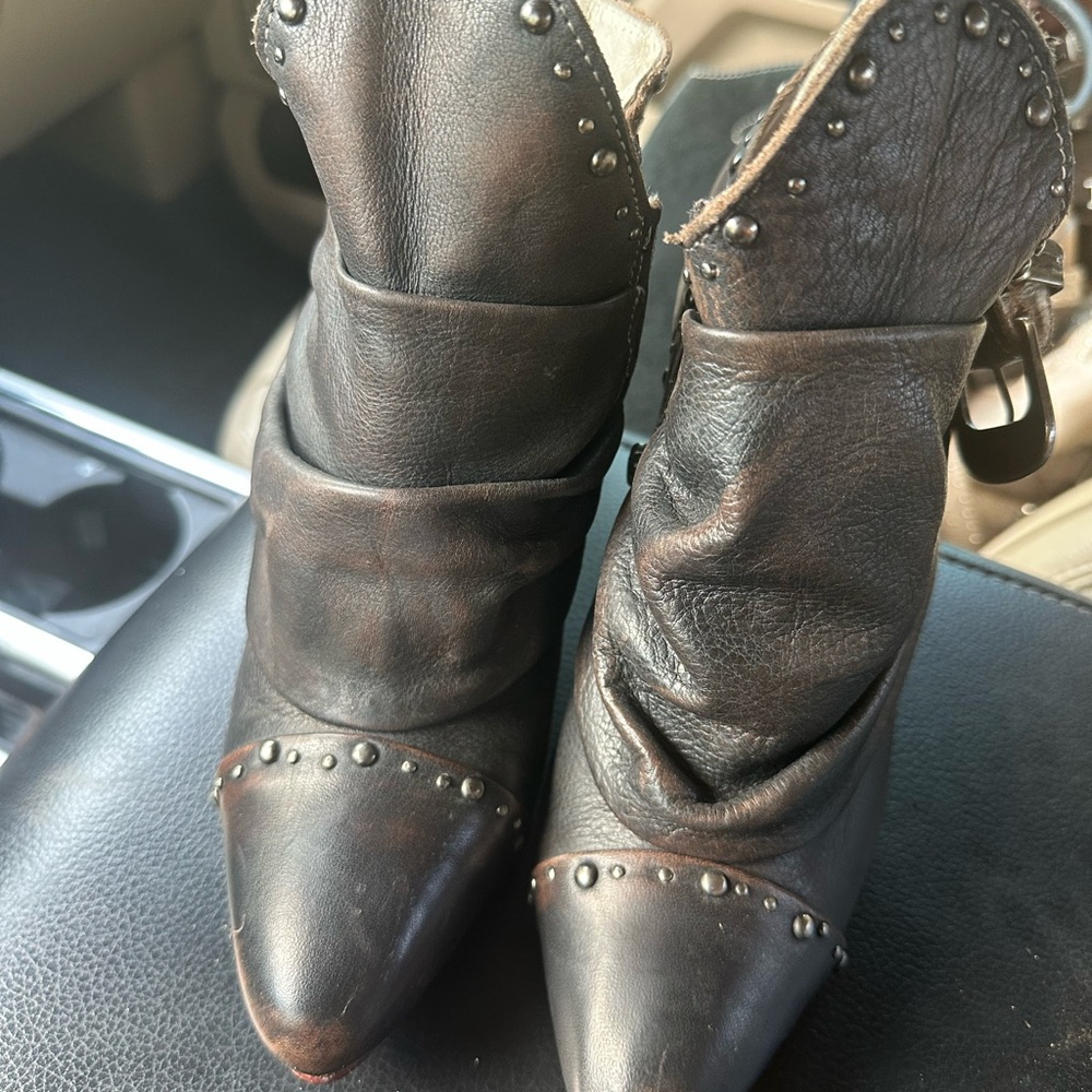 Studded Black Leather Ankle Boots